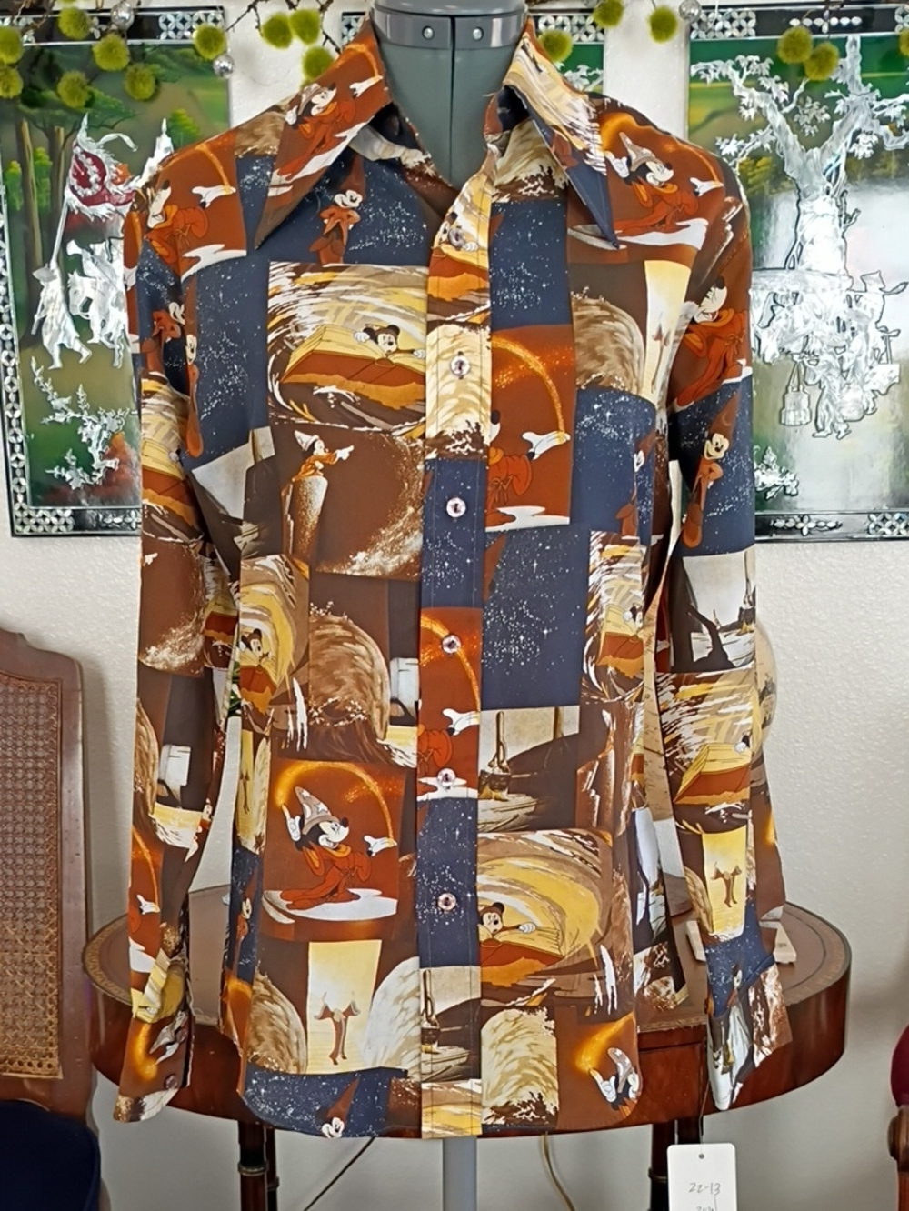 Kennington Disney Mickey Mouse Vintage Long Sleeve Button-down Orange And Blue